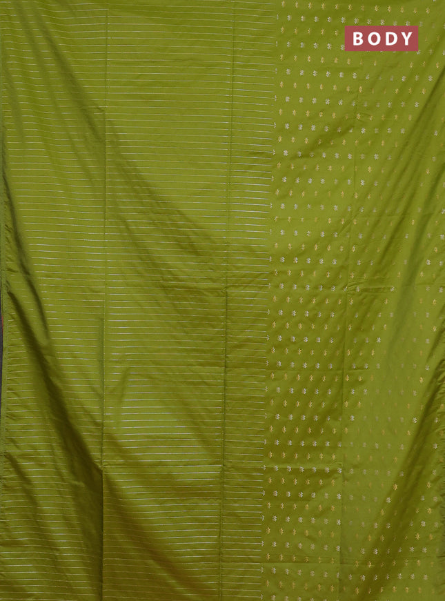 Semi soft silk saree light green and peach pink with half & half style and piping border