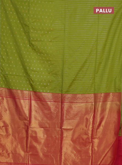 Semi soft silk saree light green and peach pink with half & half style and piping border