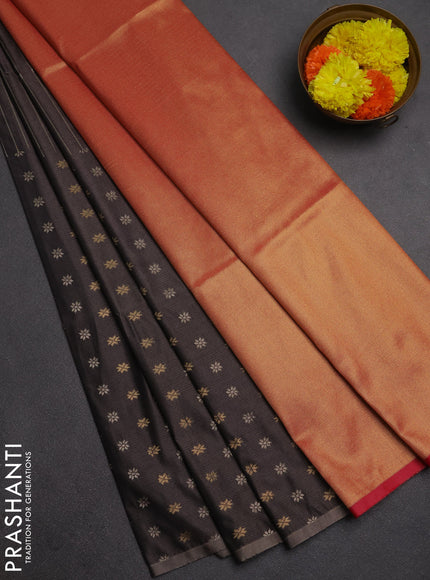 Semi soft silk saree grey shade and peach pink with half & half style and piping border