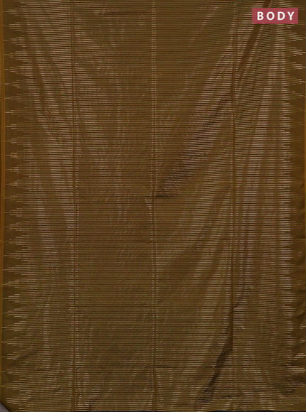 Semi soft silk saree mustard green and navy blue with allover zari weaves in borderless style