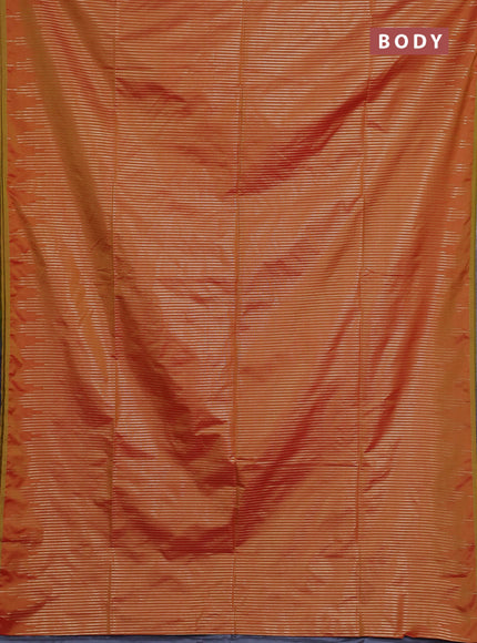 Semi soft silk saree sunset orange and grey with allover zari weaves in borderless style
