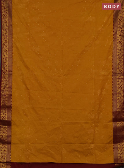 Semi soft silk saree mustard yellow and maroon with allover zari weaves & buttas and zari woven border