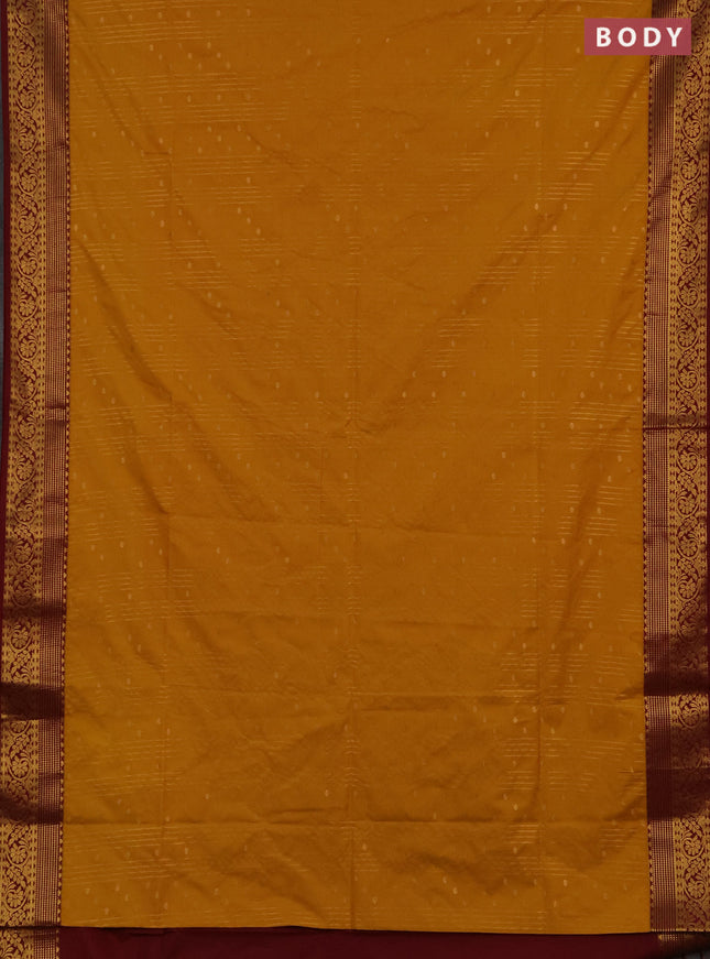 Semi soft silk saree mustard yellow and maroon with allover zari weaves & buttas and zari woven border