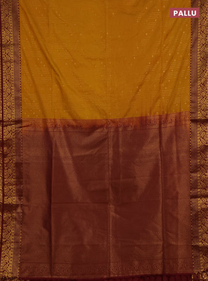 Semi soft silk saree mustard yellow and maroon with allover zari weaves & buttas and zari woven border