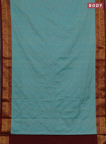 Semi soft silk saree teal blue and maroon with allover zari weaves & buttas and zari woven border