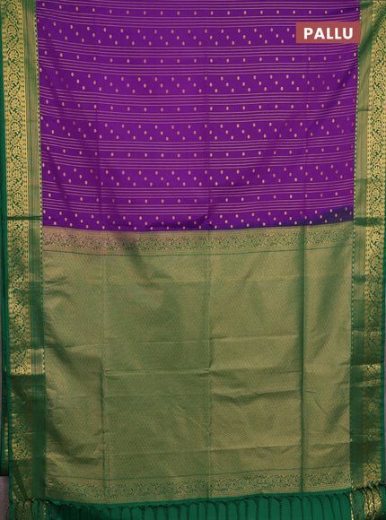 Semi soft silk saree purple and green with allover zari weaves & buttas and zari woven border
