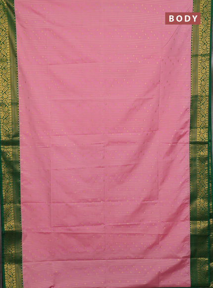 Semi soft silk saree peach pink and green with allover zari weaves & buttas and zari woven border