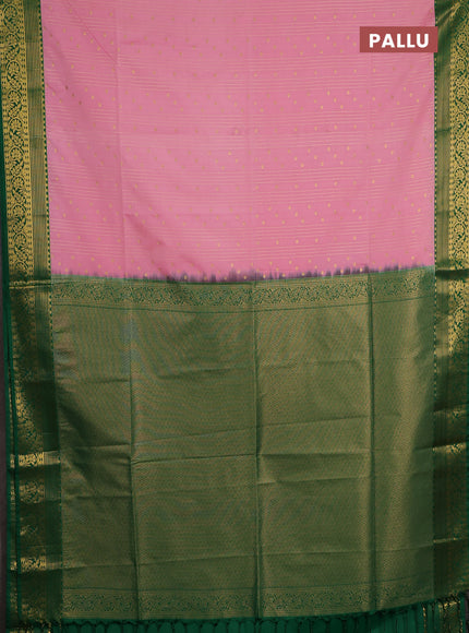 Semi soft silk saree peach pink and green with allover zari weaves & buttas and zari woven border