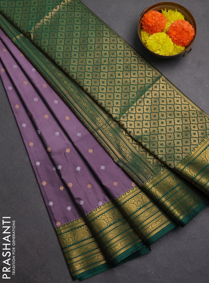 Semi soft silk saree lavender and green with allover silver & gold zari woven buttas and zari woven border