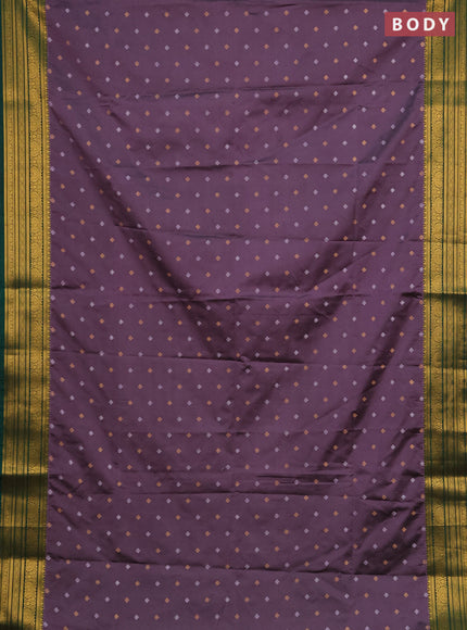 Semi soft silk saree lavender and green with allover silver & gold zari woven buttas and zari woven border