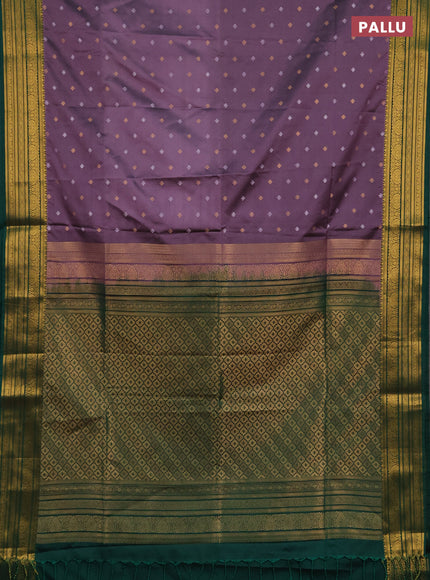 Semi soft silk saree lavender and green with allover silver & gold zari woven buttas and zari woven border
