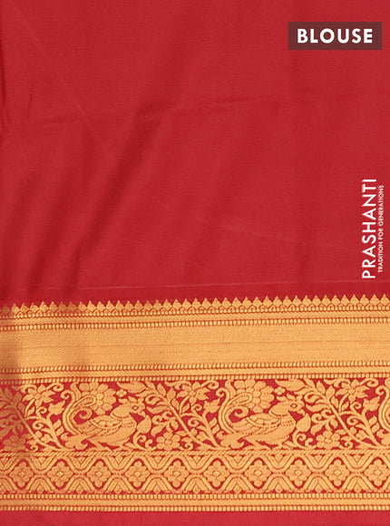 Semi soft silk saree green and maroon with allover zari checks & buttas and zari woven border