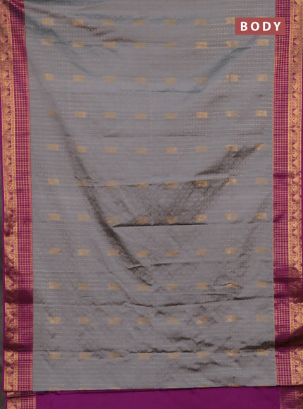 Semi soft silk saree grey and magenta pink with allover zari woven buttas and zari woven border