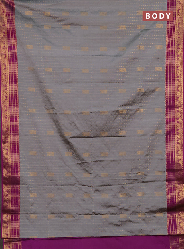 Semi soft silk saree grey and magenta pink with allover zari woven buttas and zari woven border