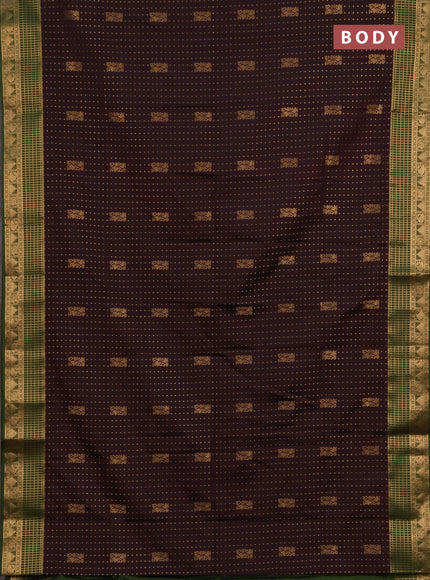 Semi soft silk saree coffee brown and sap green with allover zari woven buttas and zari woven border