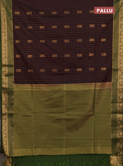 Semi soft silk saree coffee brown and sap green with allover zari woven buttas and zari woven border
