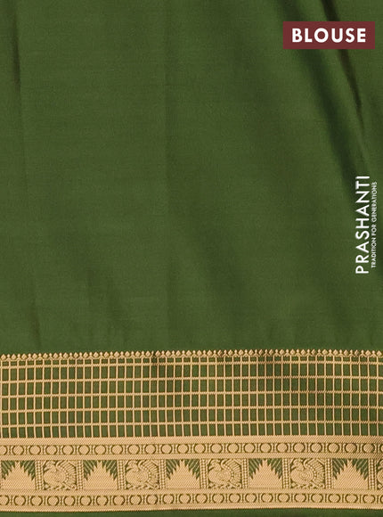 Semi soft silk saree coffee brown and sap green with allover zari woven buttas and zari woven border