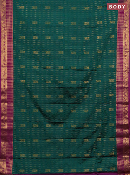 Semi soft silk saree teal green and dark magenta pink with allover zari woven buttas and zari woven border