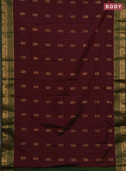 Semi soft silk saree deep maroon and sap green with allover zari woven buttas and zari woven border