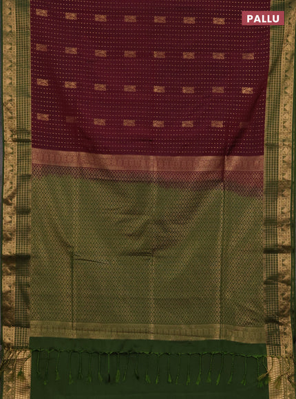 Semi soft silk saree deep maroon and sap green with allover zari woven buttas and zari woven border