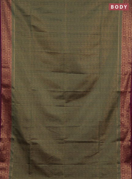 Semi soft silk saree pastel green and dark magenta pink with allover zari checked pattern and zari woven border