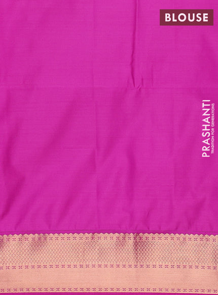 Semi soft silk saree lime green and magenta pink with allover zari checked pattern and zari woven border