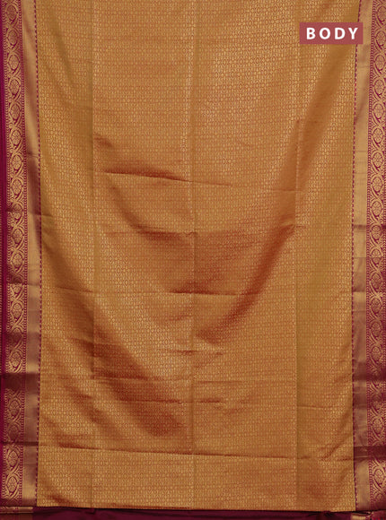 Semi soft silk saree mustard yellow and pink with allover zari checks & buttas and zari woven border