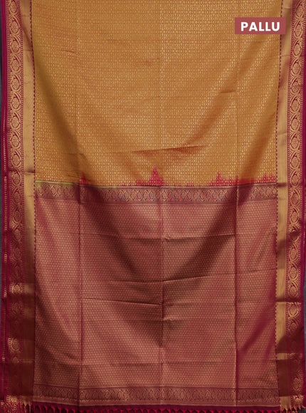 Semi soft silk saree mustard yellow and pink with allover zari checks & buttas and zari woven border