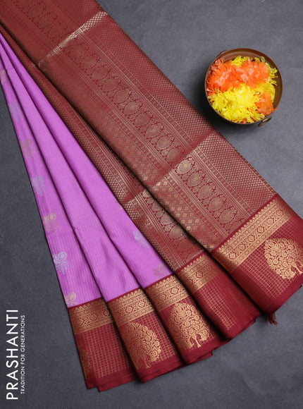 Semi soft silk saree lotus pink and maroon with allover zari weaves & buttas and zari woven border