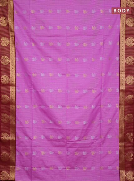 Semi soft silk saree lotus pink and maroon with allover zari weaves & buttas and zari woven border
