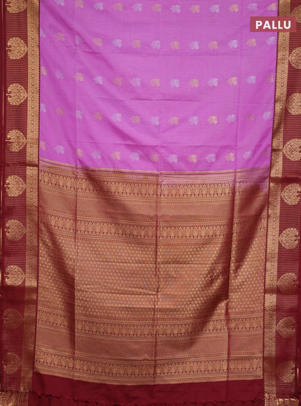 Semi soft silk saree lotus pink and maroon with allover zari weaves & buttas and zari woven border