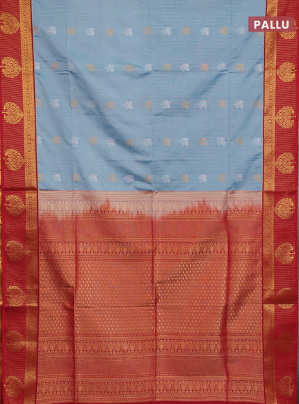Semi soft silk saree pastel blue and red with allover zari weaves & buttas and zari woven border