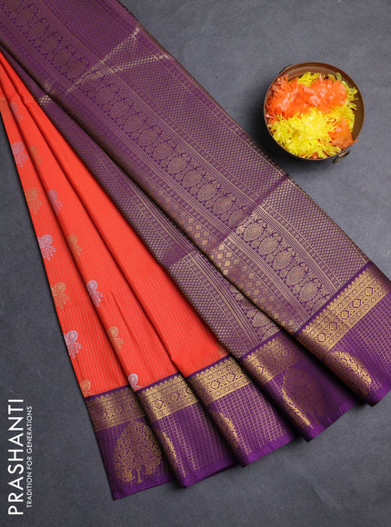 Semi soft silk saree orange and purple with allover zari weaves & buttas and zari woven border