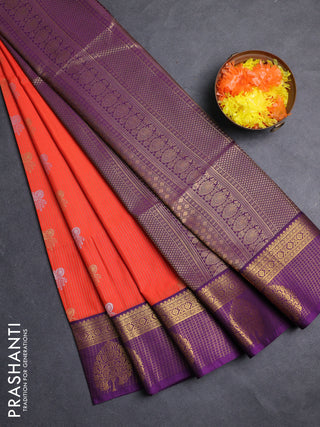 Semi soft silk saree orange and purple with allover zari weaves & buttas and zari woven border