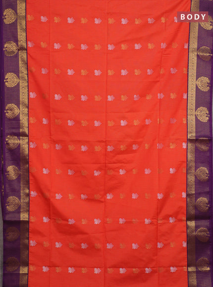 Semi soft silk saree orange and purple with allover zari weaves & buttas and zari woven border