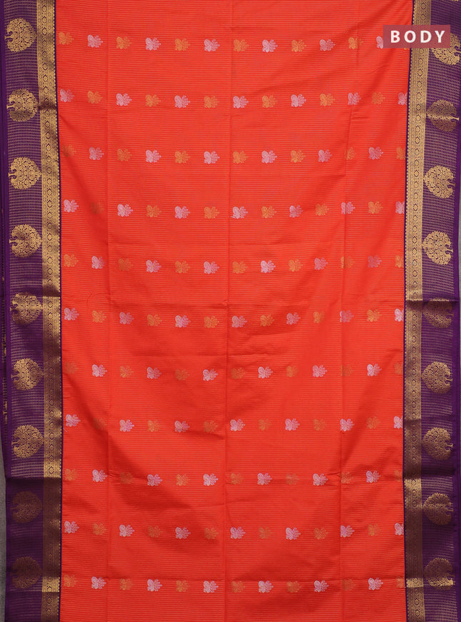 Semi soft silk saree orange and purple with allover zari weaves & buttas and zari woven border