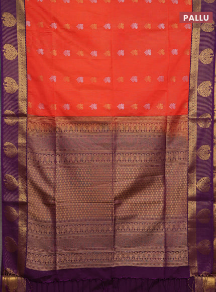 Semi soft silk saree orange and purple with allover zari weaves & buttas and zari woven border