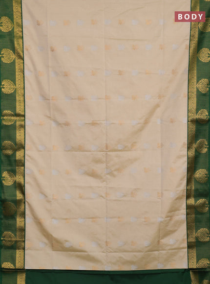 Semi soft silk saree cream and green with allover zari weaves & buttas and zari woven border