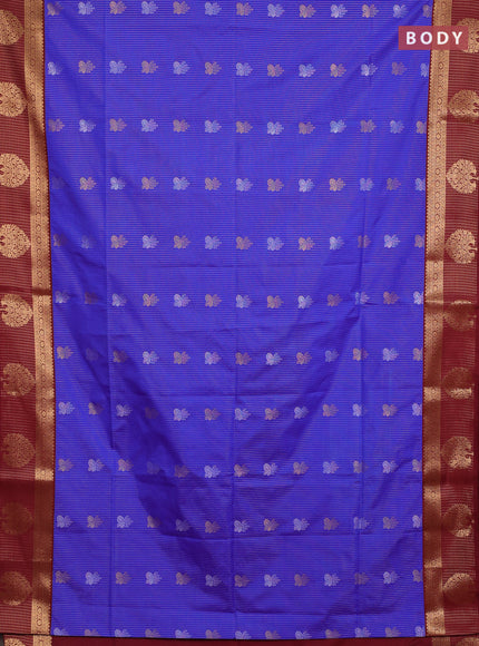 Semi soft silk saree blue and maroon with allover zari weaves & buttas and zari woven border