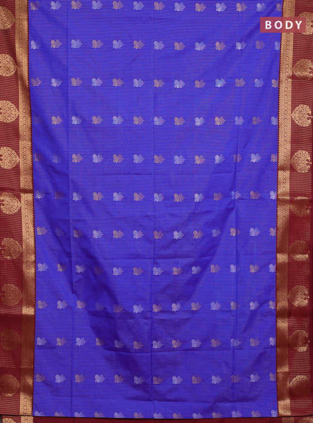 Semi soft silk saree blue and maroon with allover zari weaves & buttas and zari woven border