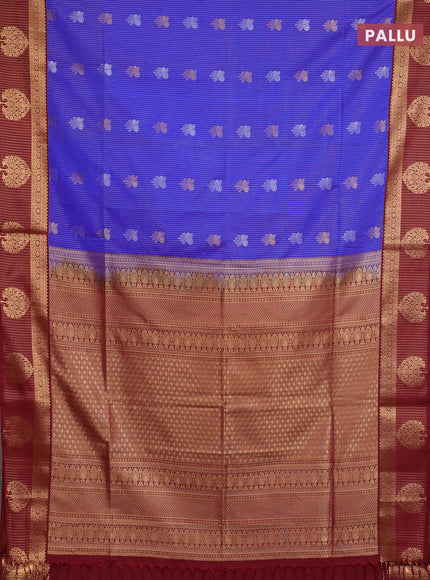 Semi soft silk saree blue and maroon with allover zari weaves & buttas and zari woven border