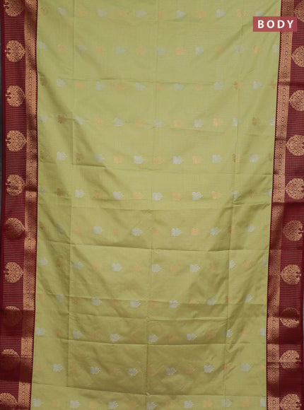 Semi soft silk saree pista green and maroon with allover zari weaves & buttas and zari woven border