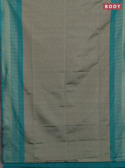 Semi soft silk saree pastel green and dark mustard with allover zari checks & buttas and long zari woven border