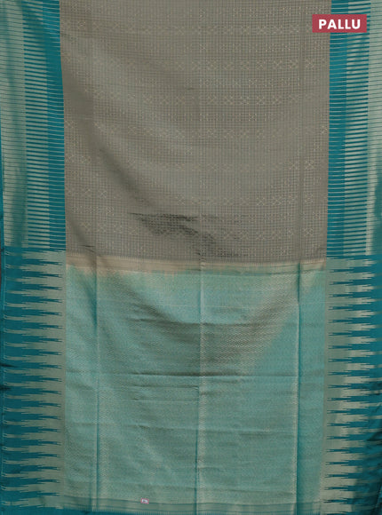 Semi soft silk saree pastel green and dark mustard with allover zari checks & buttas and long zari woven border