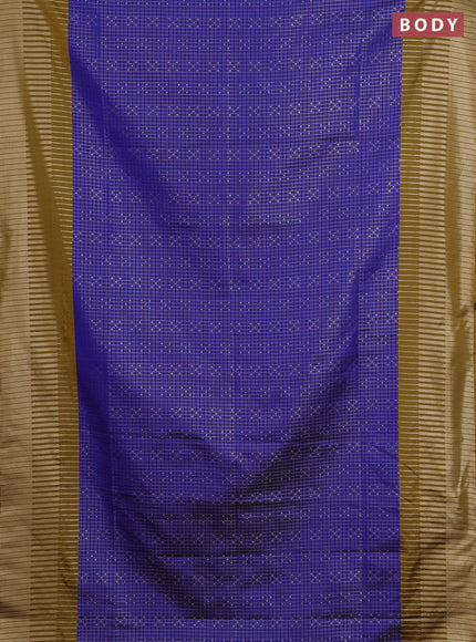 Semi soft silk saree blue and dark mustard with allover zari checks & buttas and long zari woven border