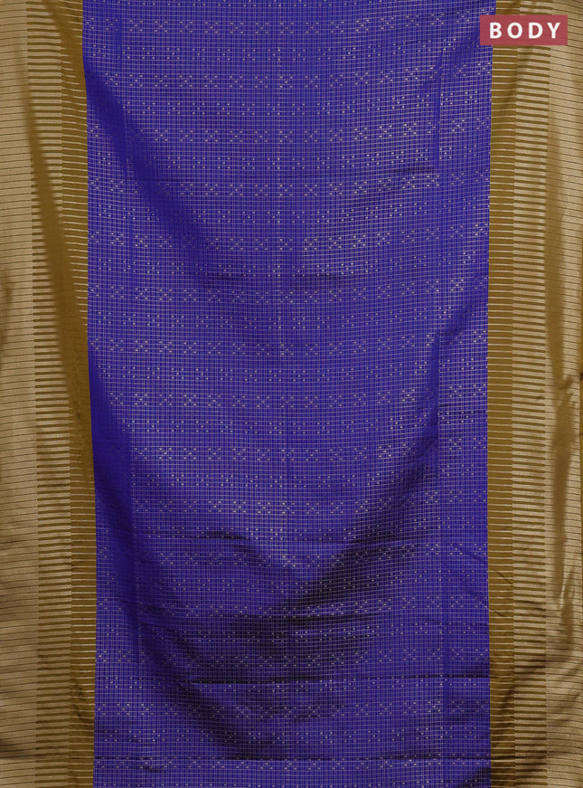 Semi soft silk saree blue and dark mustard with allover zari checks & buttas and long zari woven border