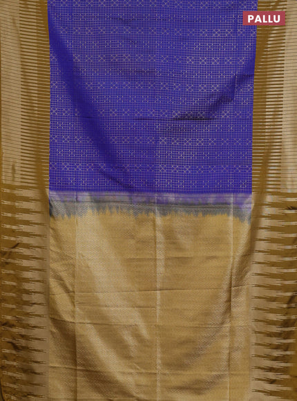 Semi soft silk saree blue and dark mustard with allover zari checks & buttas and long zari woven border