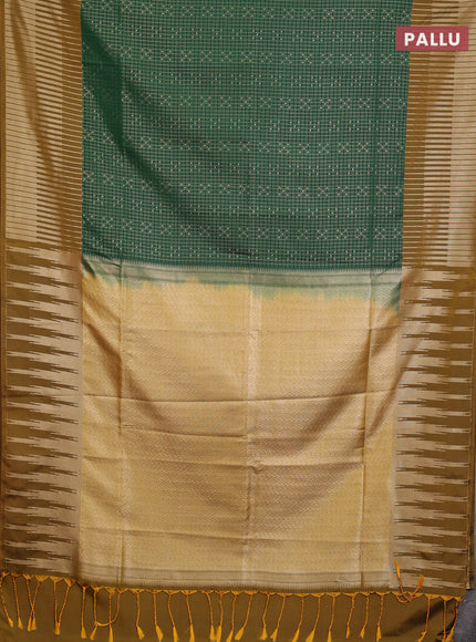 Semi soft silk saree green and dark mustard with allover zari checks & buttas and long zari woven border