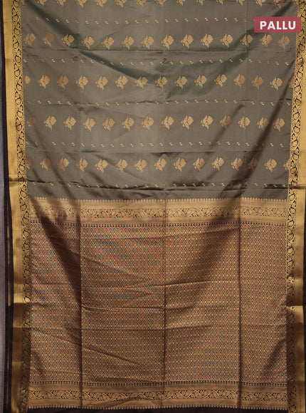 Semi soft silk saree olive green and coffee brown with allover zari woven buttas and zari woven border