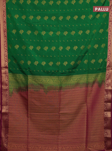 Semi soft silk saree green and pink with allover zari woven buttas and zari woven border
